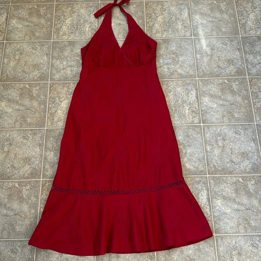 J.Crew Halterneck Embroidered A-line Midi Dress in Wine color Small/Medium